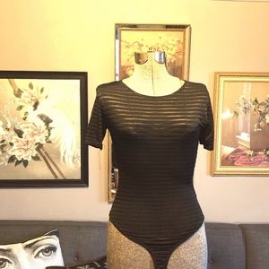 Sheer black striped bodysuit